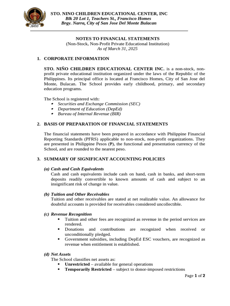 Notes To Financial Statement 2026 Final | PDF