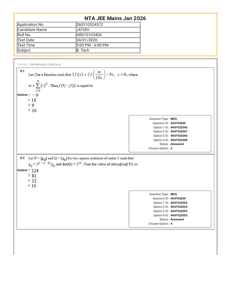 Jee Response Sheet | PDF