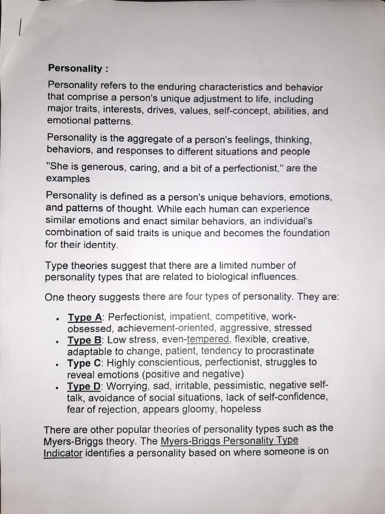 Note of Personality Type | PDF
