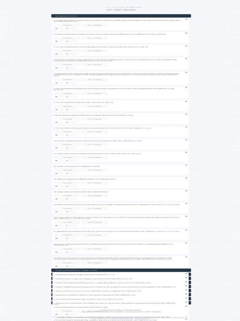 GoAudits - IsO 13485 Checklist (Sample) | PDF