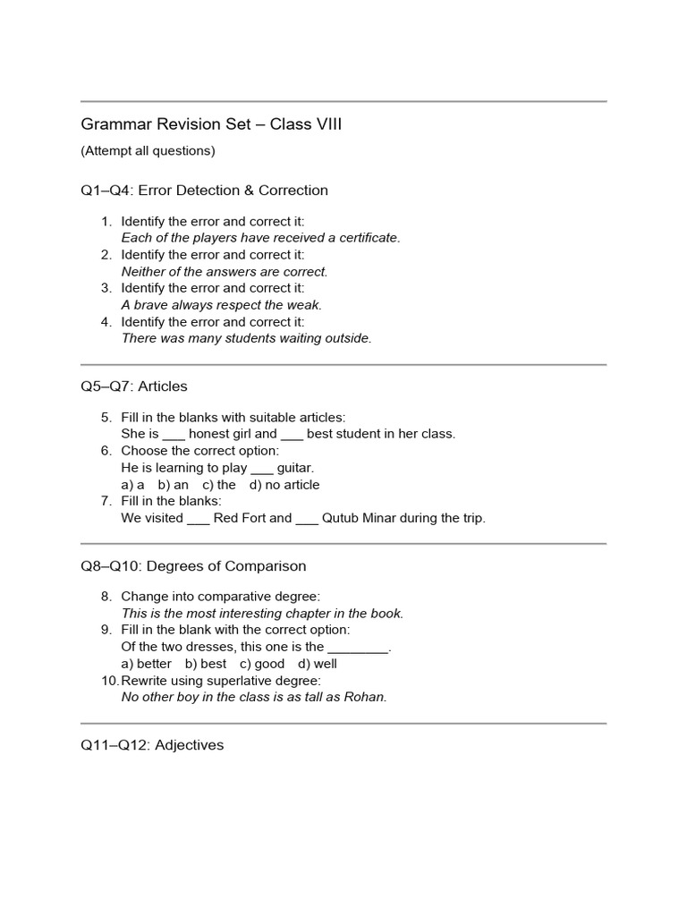Grammar Revision Sets | PDF
