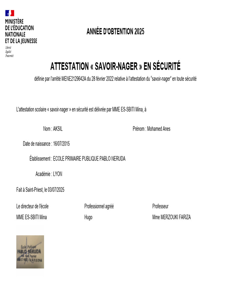 Attestation ASNS AKSIL Mohamed Anes 2025 | PDF