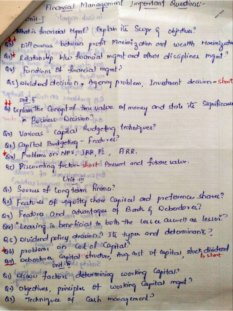 Financial Management Important Questions | PDF