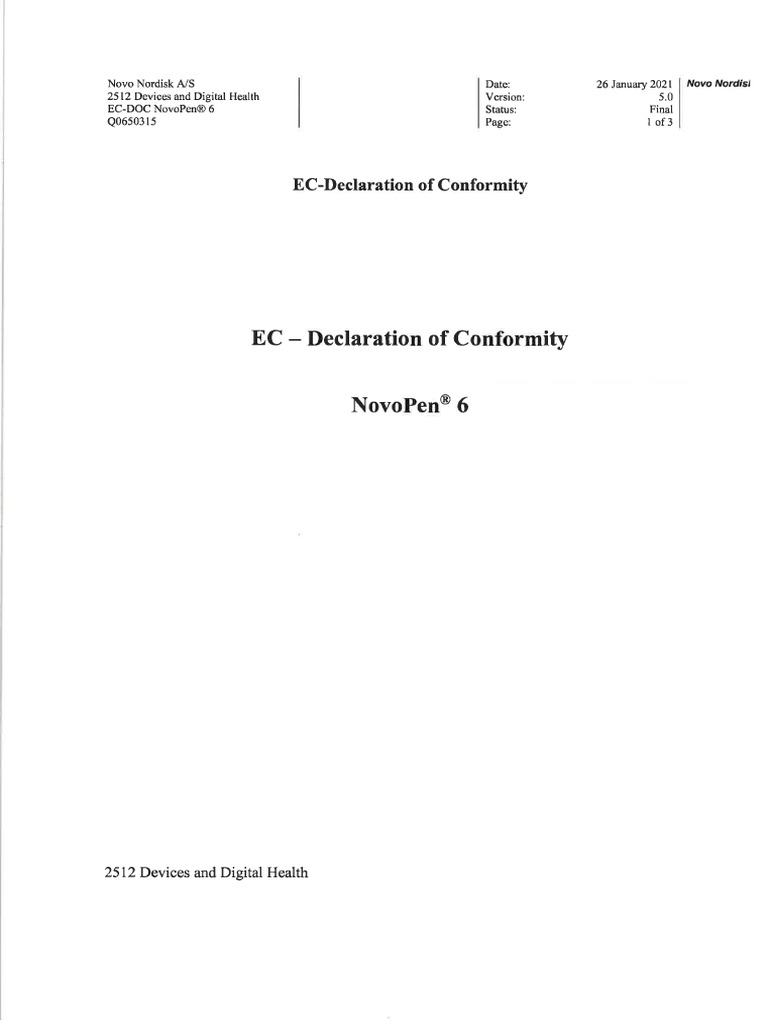 EC Declaration of Conformity NovoPen 6 | PDF