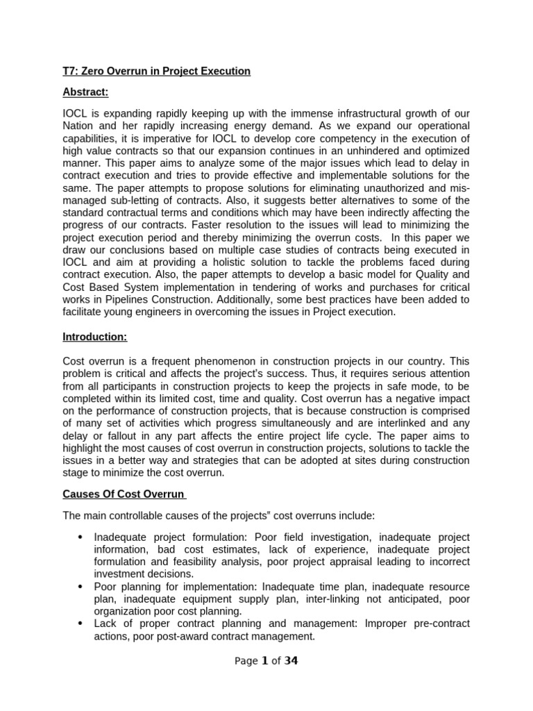 T7-Zero Overrun in Project Execution | PDF