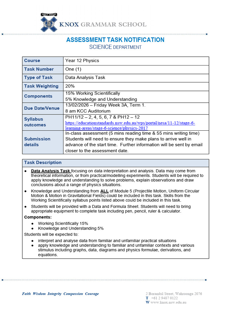 12 Physics 2026 Task 1 Task Notification | PDF | Data | Knowledge