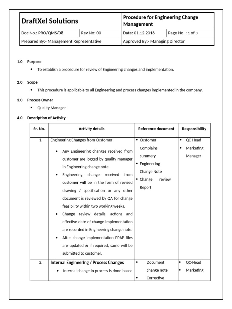 08 Procedure For Engineering Change Management | PDF | Quality ...