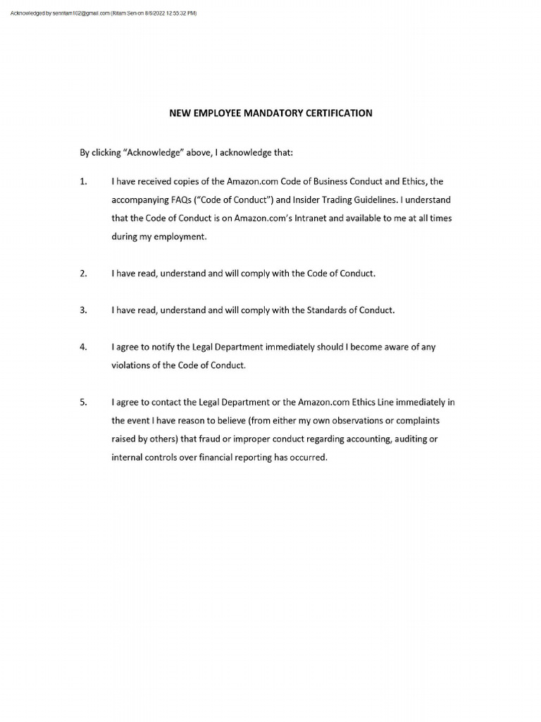 New Employee Mandatory Certification Form | PDF
