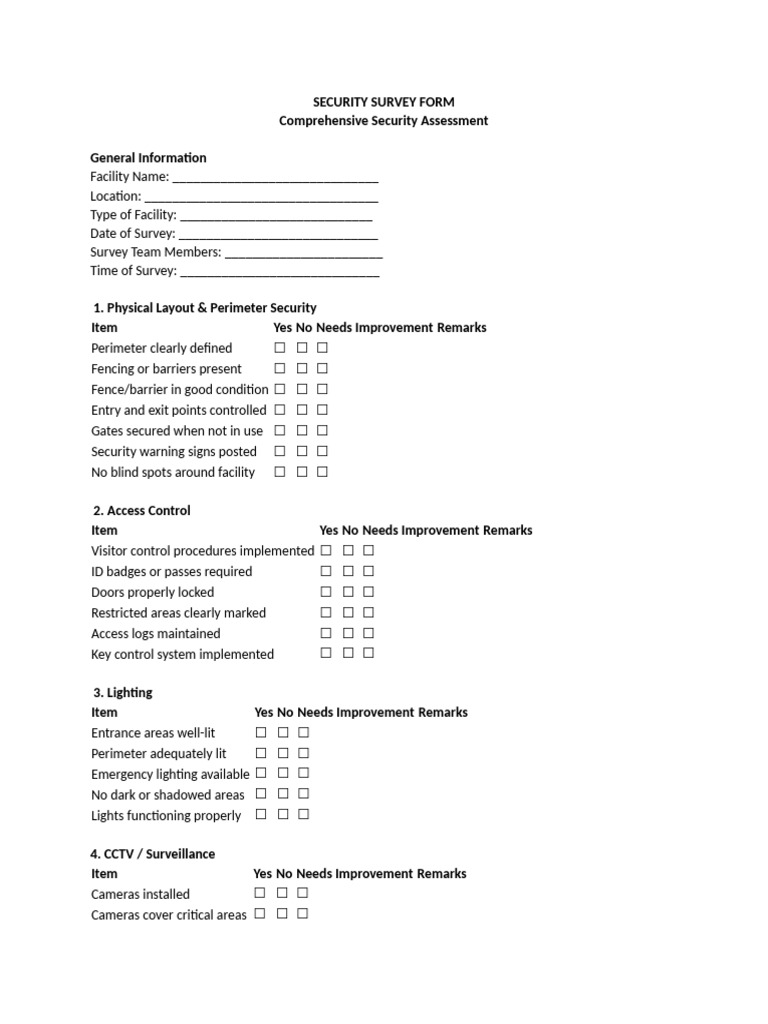 Security Survey Form | PDF