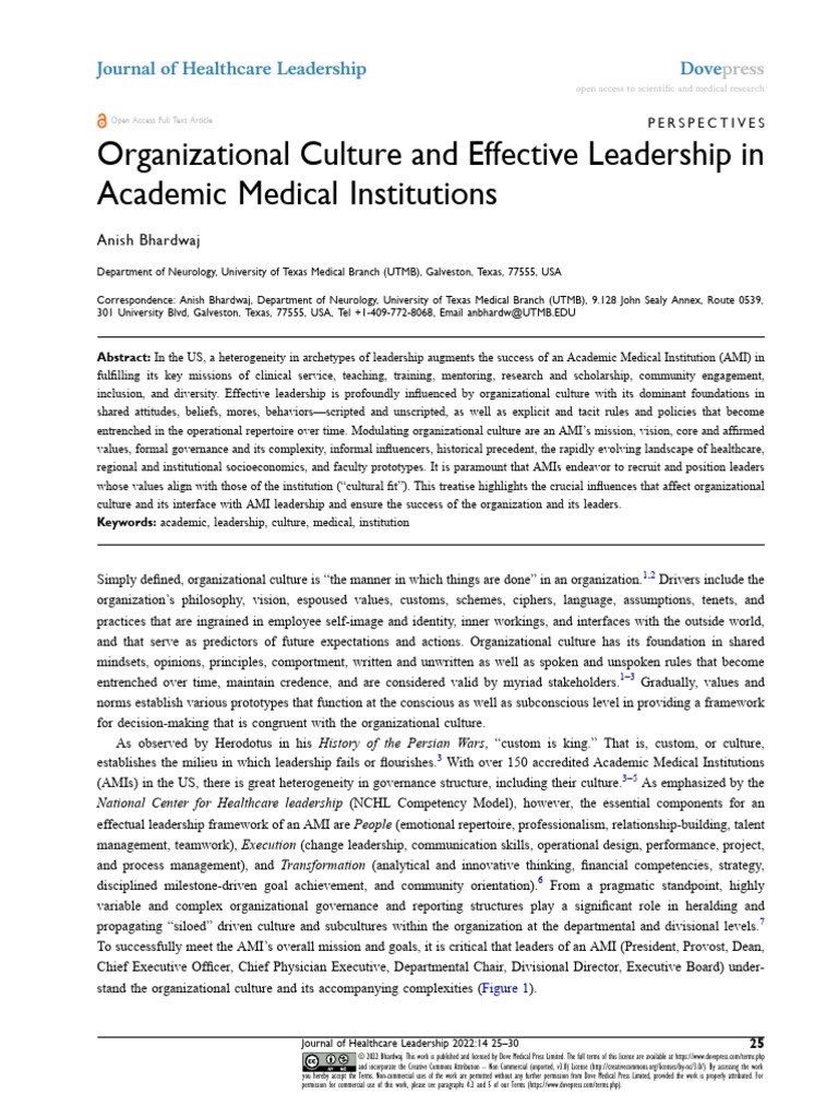 Organizational Culture and Effective Leadership in Academic | PDF