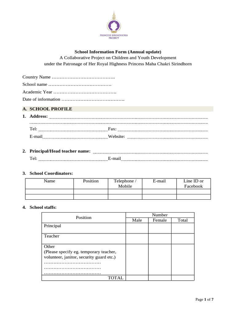 2025 School Information Form (Annual Update) | PDF