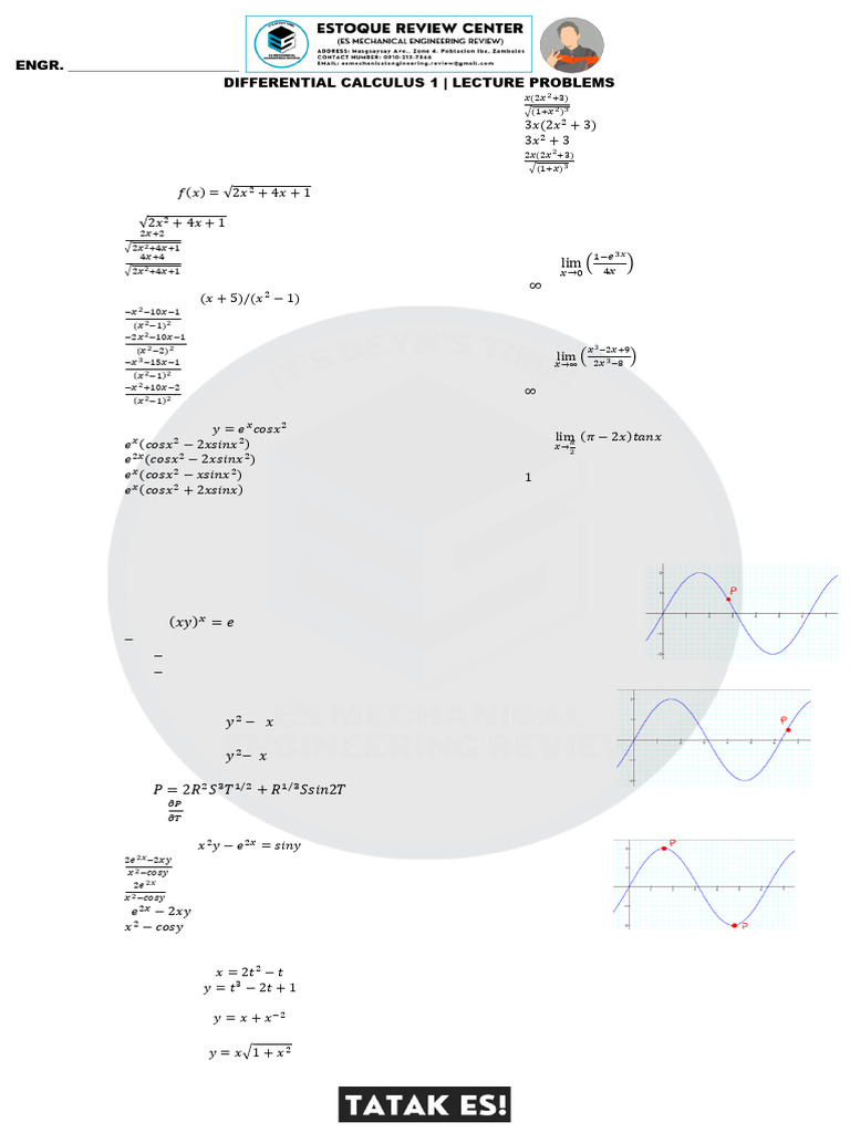 Day 10 - Differential Calculus 1 L Lecture Problems | PDF