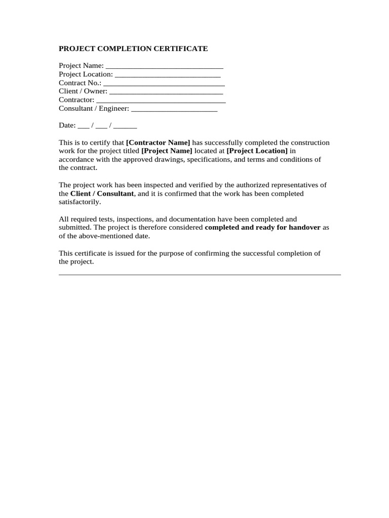 Project Completion Certificate | PDF