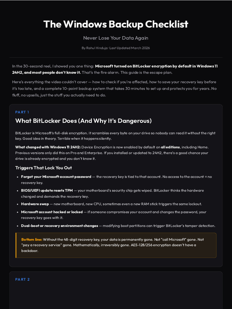 Windows Backup Checklist | PDF