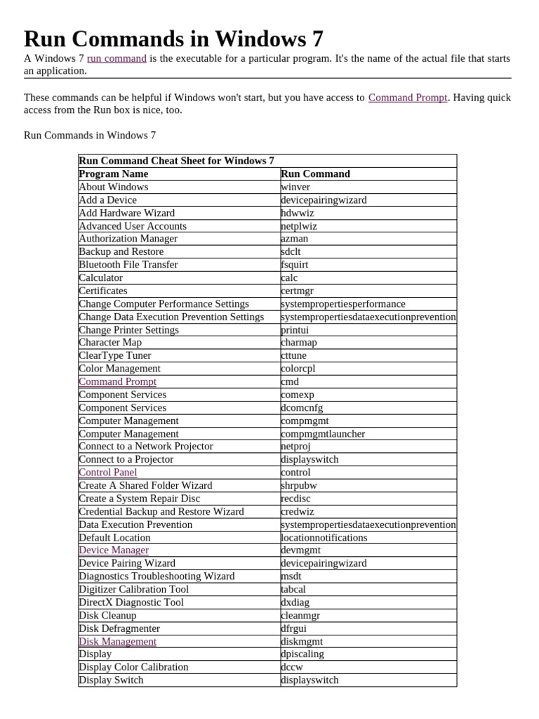 Run Commands in Windows 7 | PDF