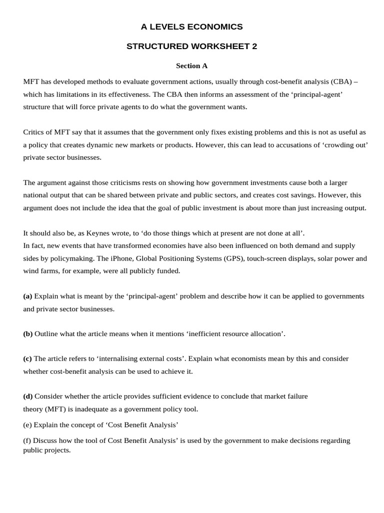 A Levels - Structured Worksheet 2 | PDF