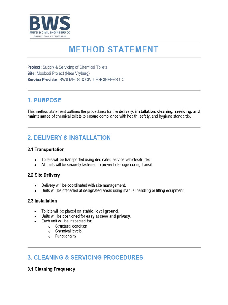Method Statement Supply and Delivery | PDF