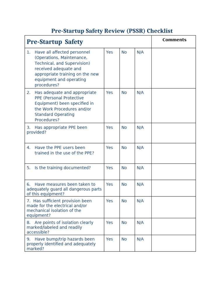 PSSR Checklist | PDF
