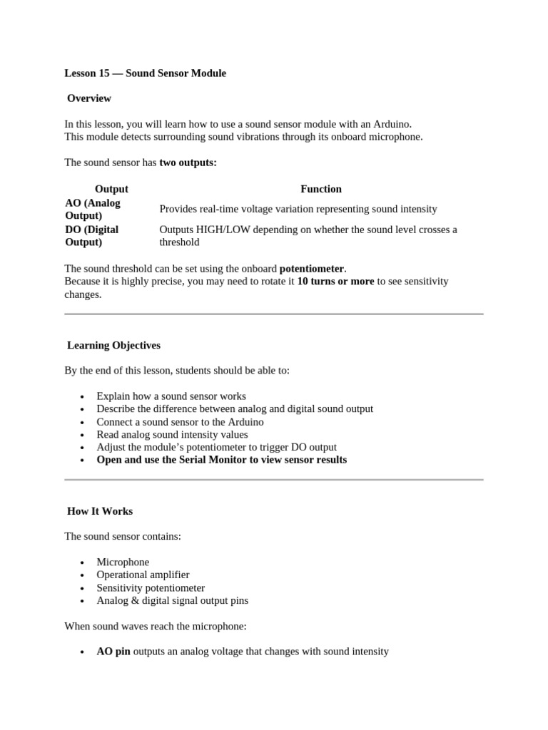 Lesson 13 Sound Sensor Module | PDF