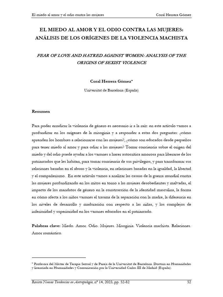 El Miedo Al Amor y El Odio Contra Las Mujeres | PDF