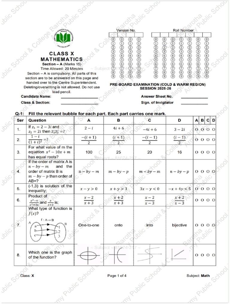 Math SSC-II APS Preboard | PDF