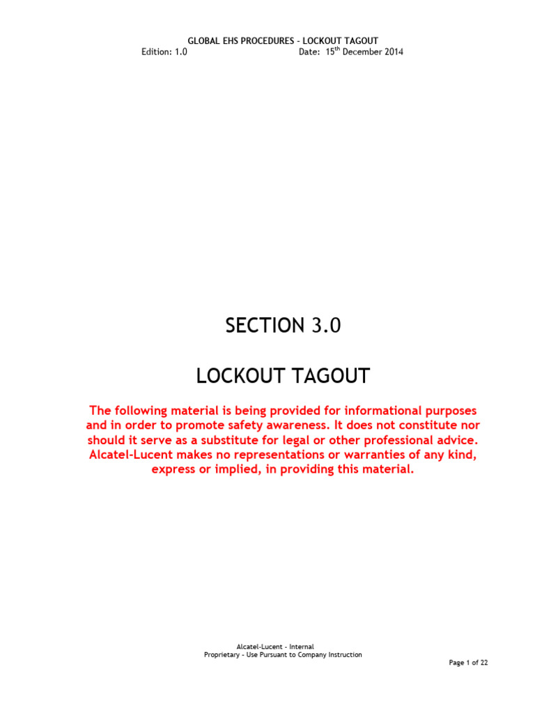 3.0 Lockout Tagout | PDF