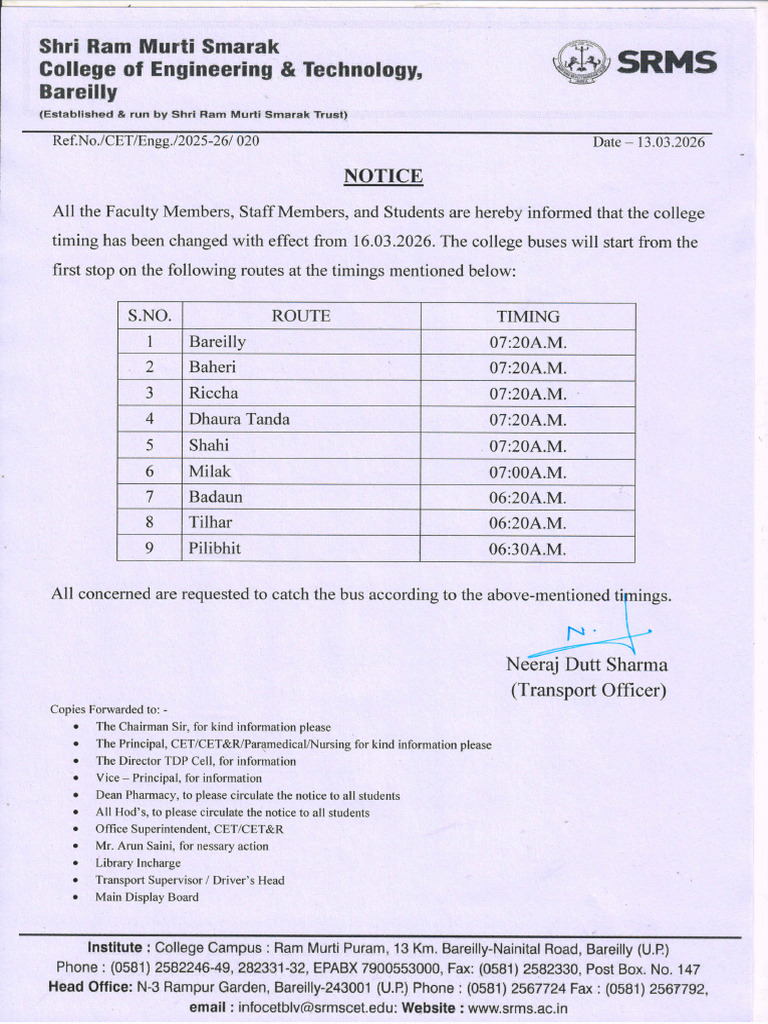 Notice - Bus Timing | PDF