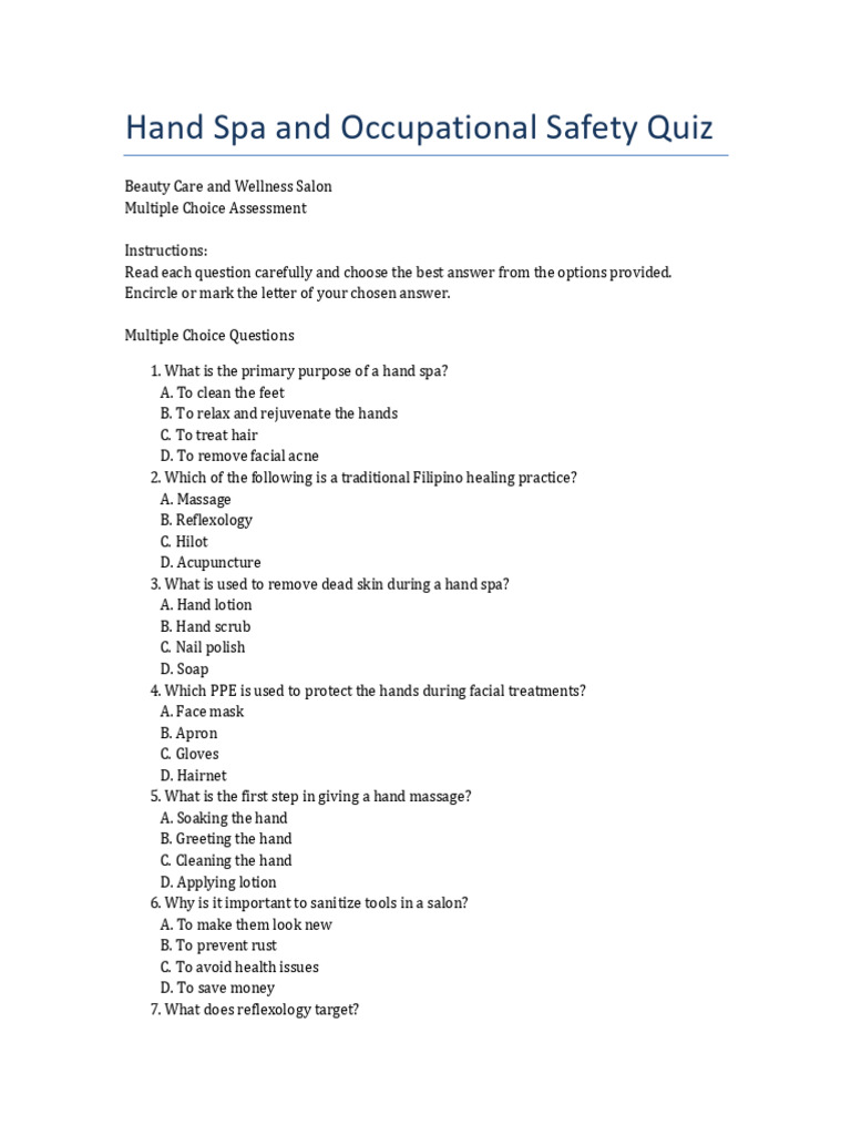 Quiz Hand Spa | PDF