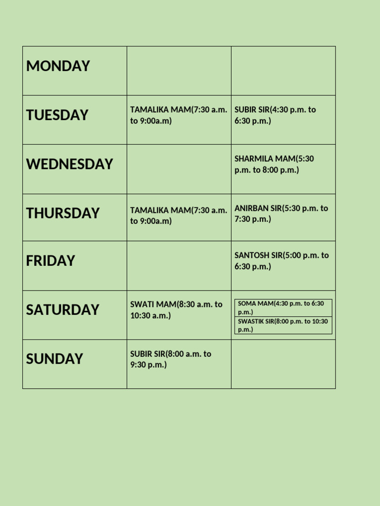 Time Table | PDF