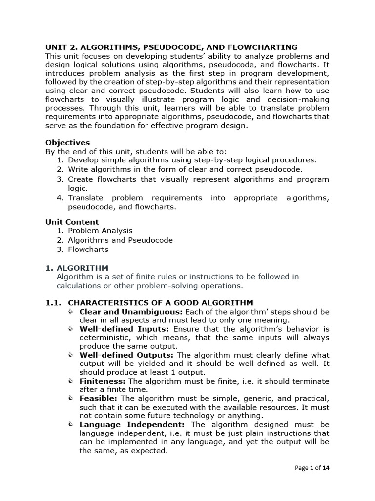 Unit 2 Algorithm Pseudocode and Flowchart | PDF