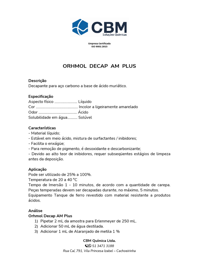 Orhmol Decap AM Plus | PDF