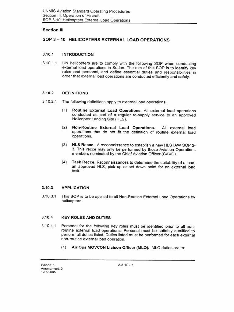 SOP 3-10 Helicopter External Load Operations | PDF