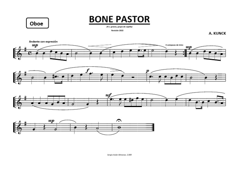 Bone Pastor (A Kunc) OBOE - 2022 | PDF