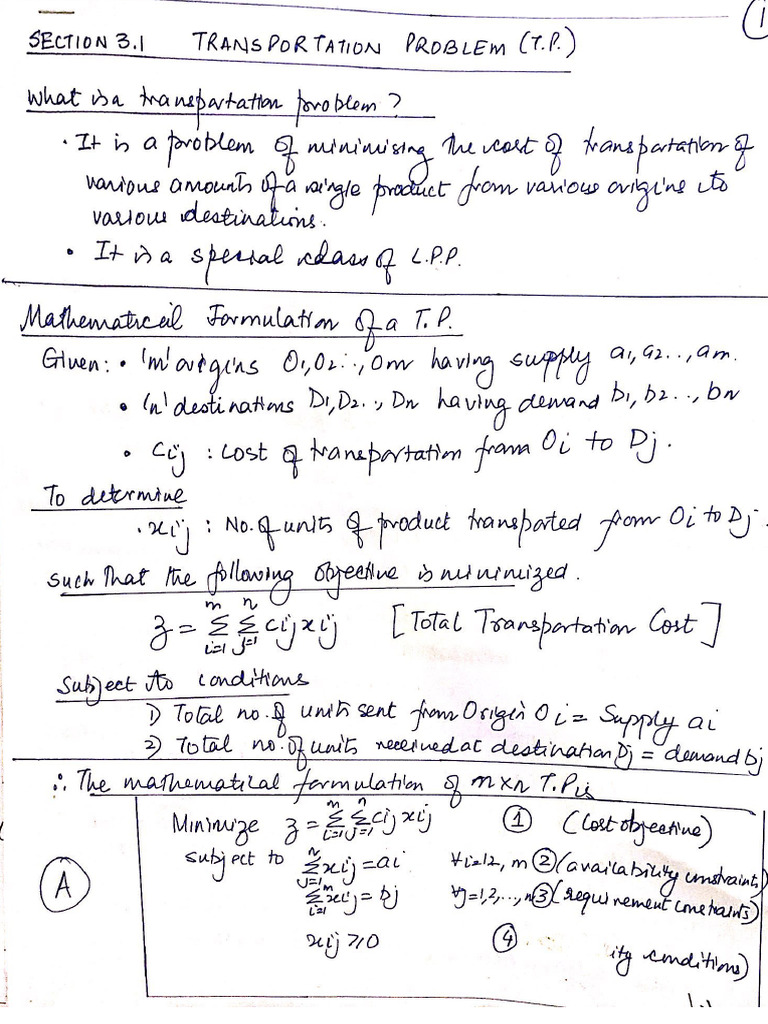 Transportation Problem Notes | PDF