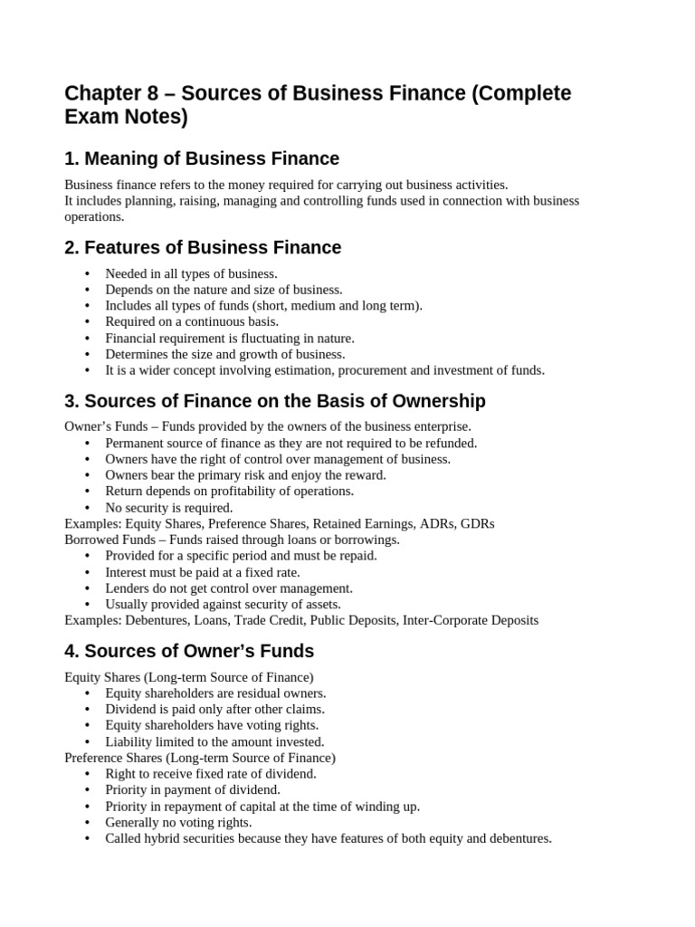 Sources of Business Finance Notes | PDF