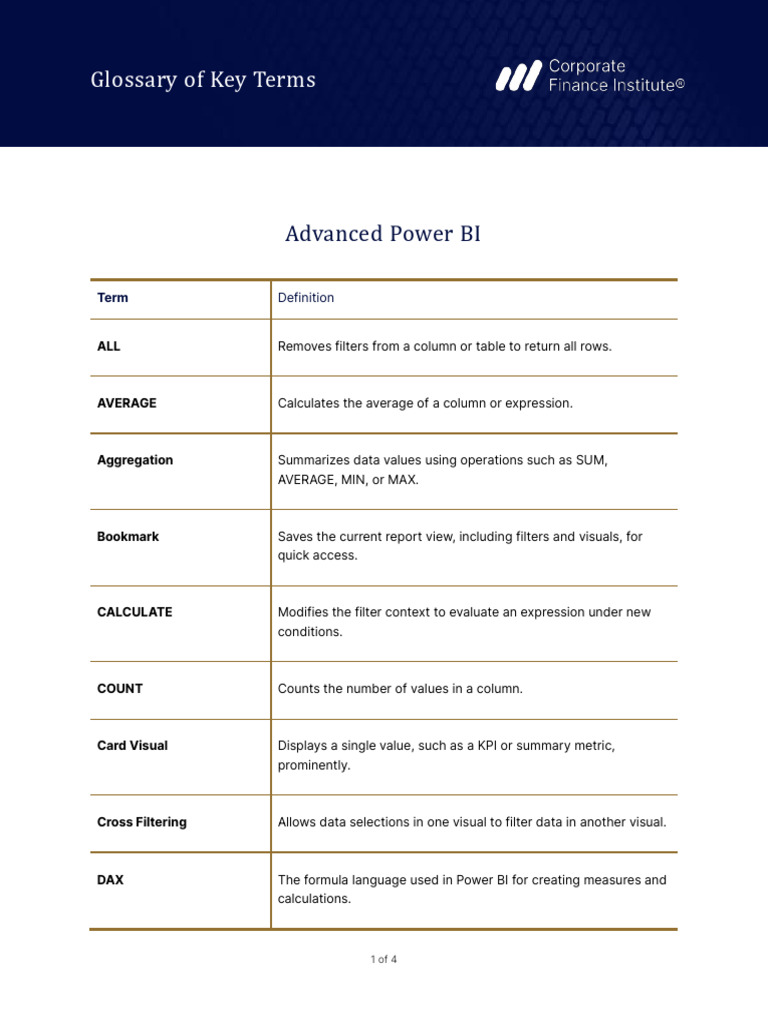 Advanced Power BI - Glossary | PDF