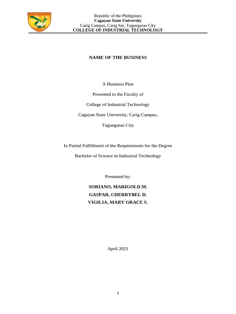 Template Business Plan CIT Undergrad | PDF
