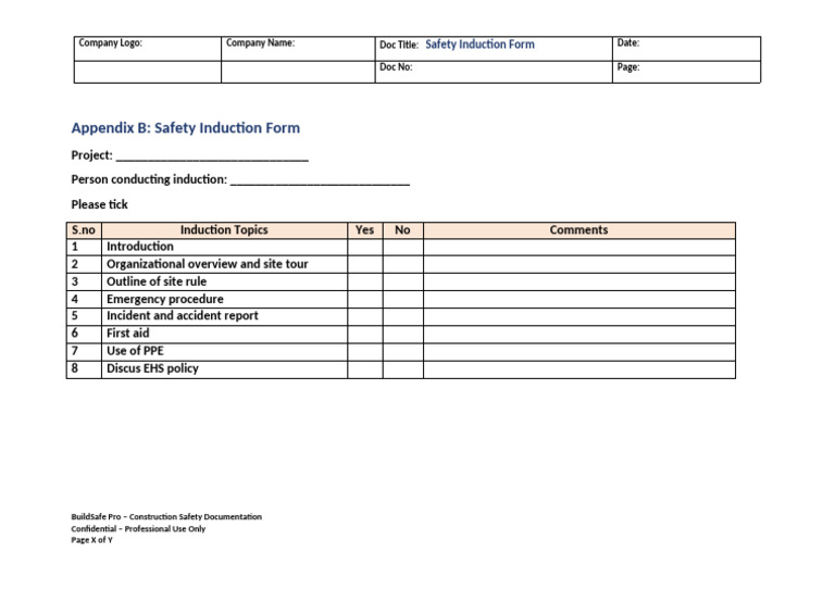Safety Induction Form | PDF