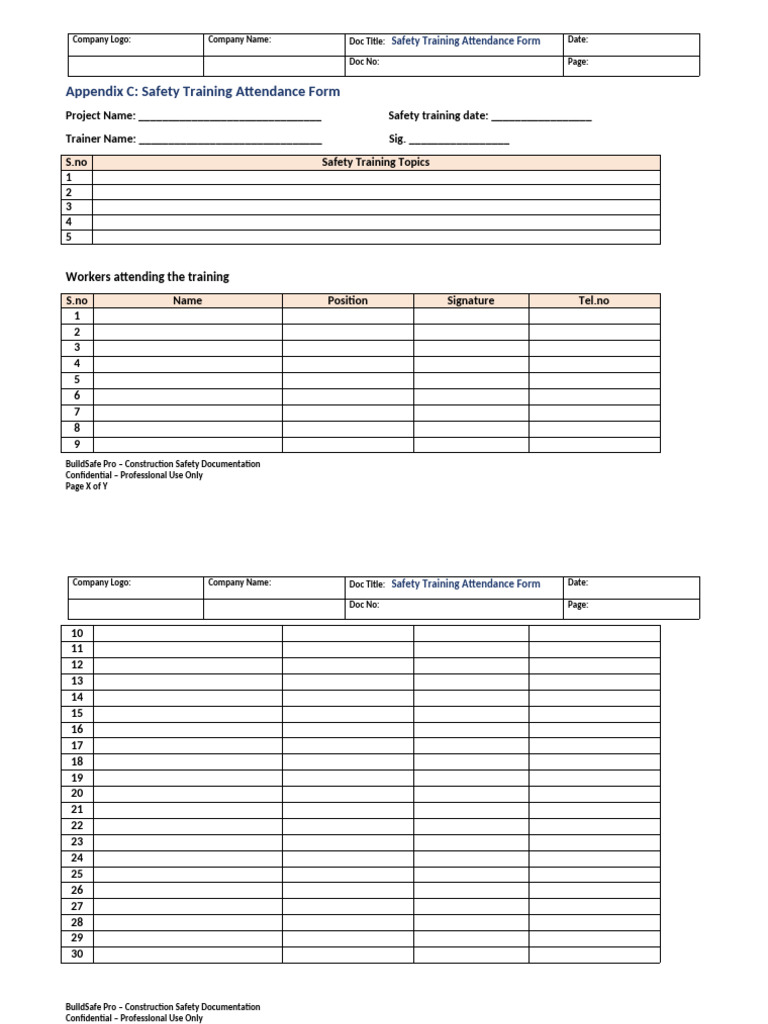 Safety Training Attendance Form | PDF