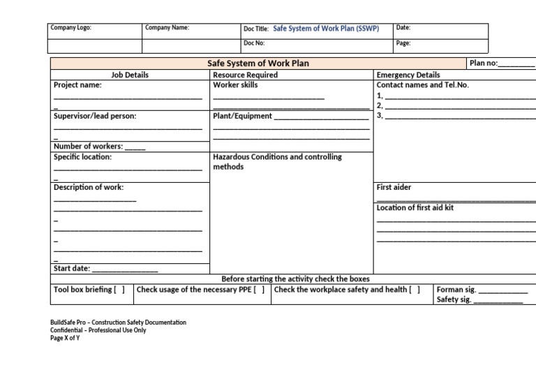 Safe System of Work Plan | PDF
