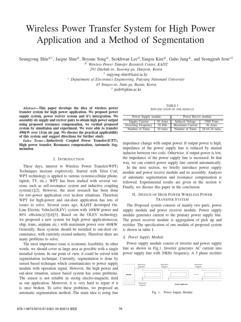 Wireless Power Transfer System For High Power Application and A Method ...