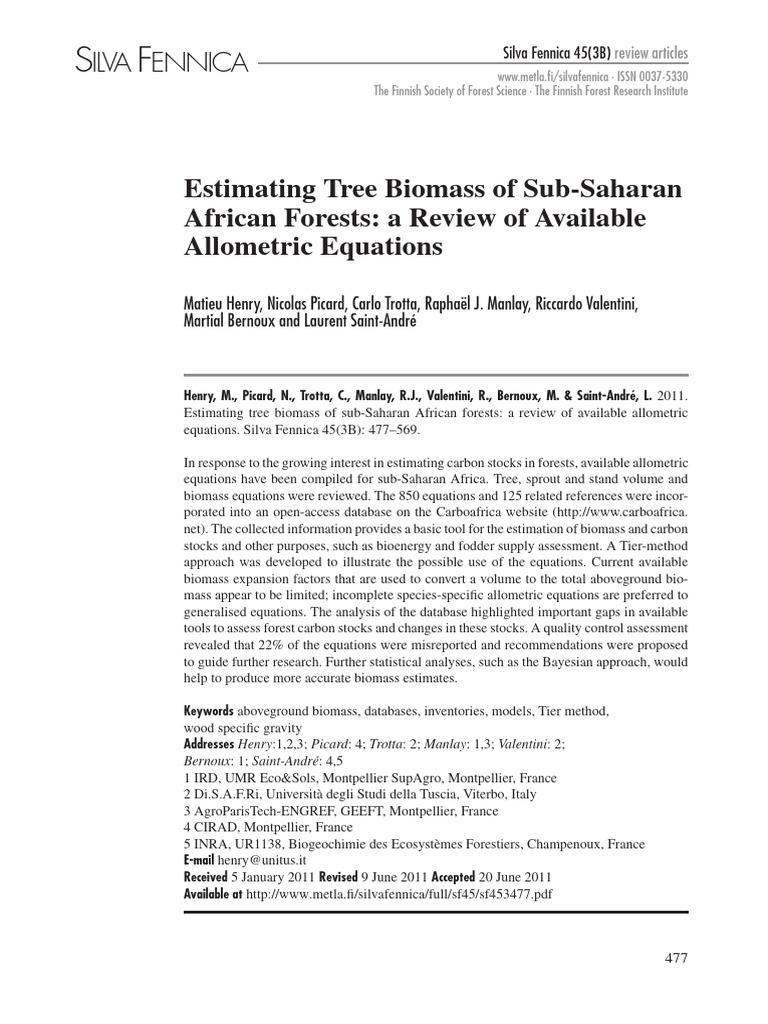 Estimating Tree Biomass of Sub Saharan A | PDF | Forests | Natural ...