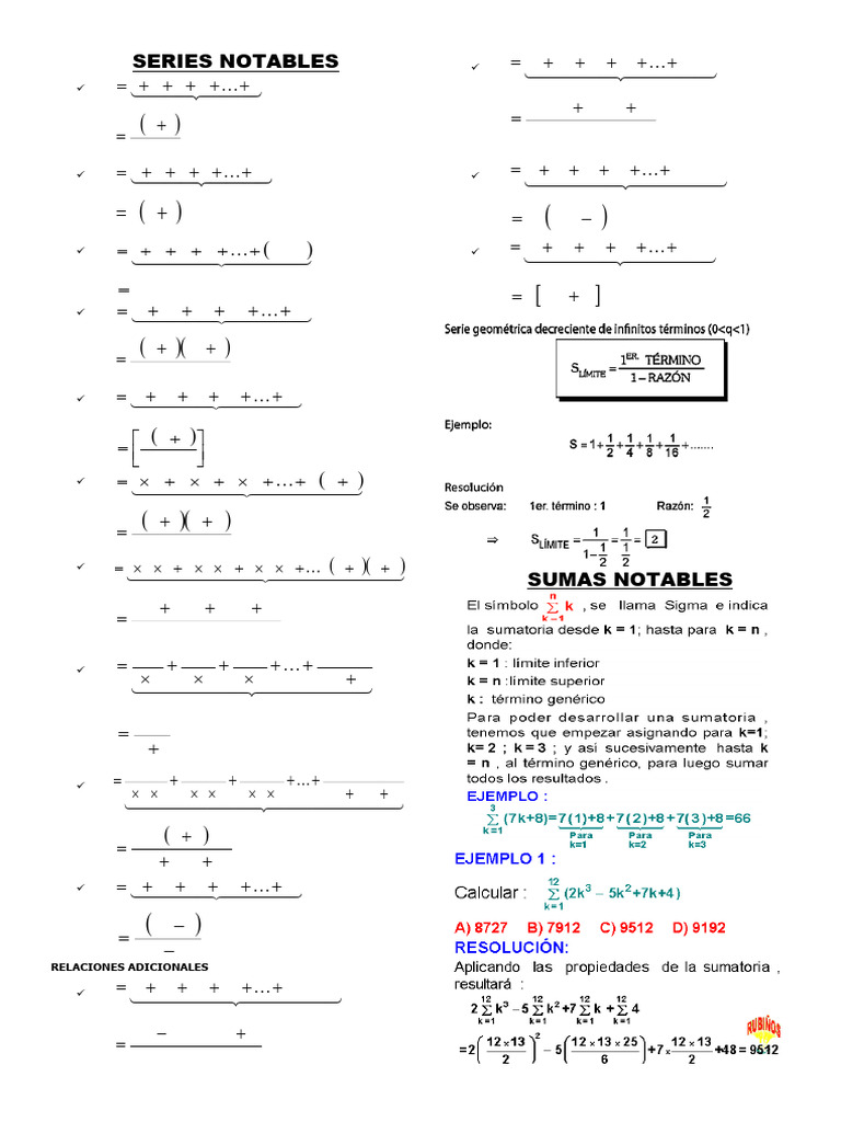 Formulas de Series y Sumatorias | PDF