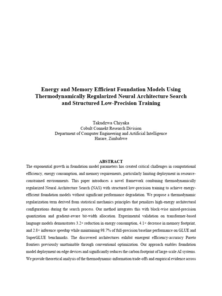 Energy and Memory Efficient Foundation Models Using Thermodynamically ...