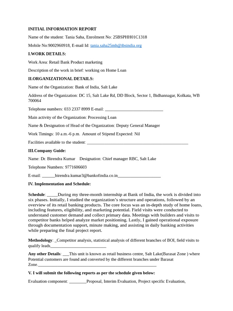 Initial Information Report Tania 25bsphh01c1318 | PDF