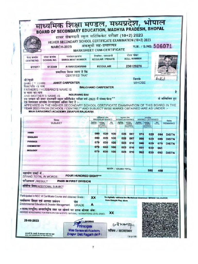 12th Marksheet - Compressed | PDF