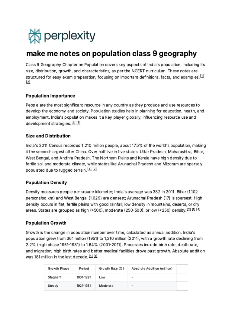 Make Me Notes On Population Class 9 Geography | PDF