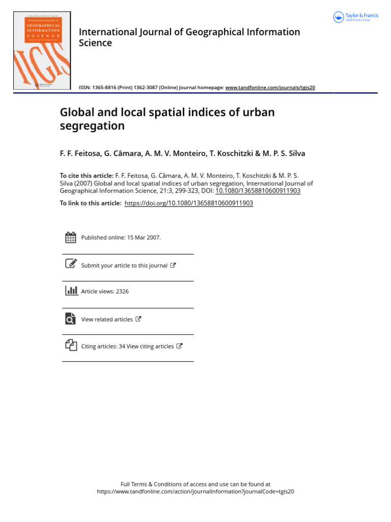 Global and Local Spatial Indices of Urban Segregation-1 | PDF