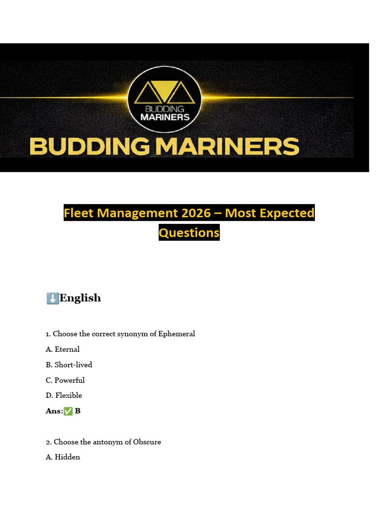 Fleet Management 2026 Most Expected Questions | PDF