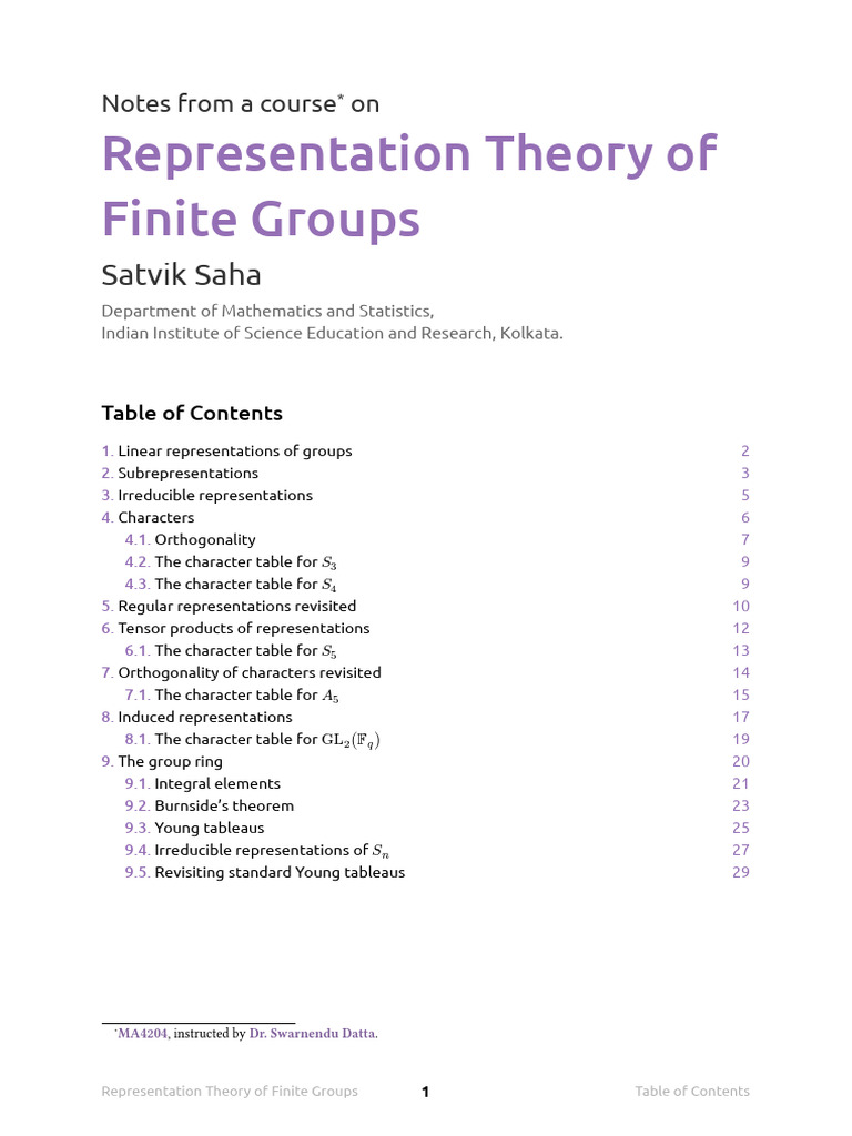Representation Theory by Satvik | PDF